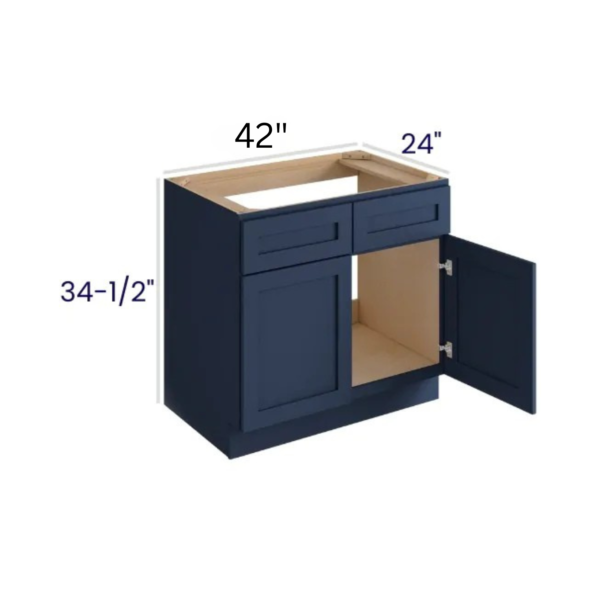 NB-B42 Navy Blue Shaker  - Base Cabinet Double Door - 42"W X 24"D X 34-1/2"H With 2 Door, 2 Drawer And 1 Shelf