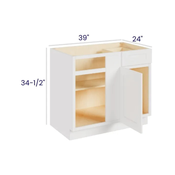 Shaker Pure White - Blind Base Corner Cabinet - 39"W X 24"D X 34-1/2"H With 1 Door, Drawer And Shelf