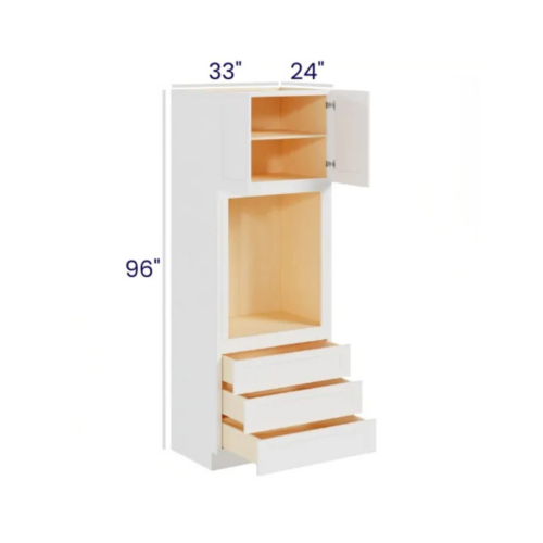 Shaker Pure White - Oven Pantry - 33"W X 96"H X 24"D - Opening 24"W X 24-3/8"H. Two Door, One Large