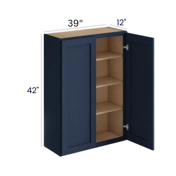 Navy Blue Shaker  - Wall Cabinet - 39"W x 42"H x 12"D - 2D -2S