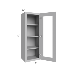 Shaker Gray - Wall Glass Door Cabinet With Finished Interior - 15"W X 42"H X 12"D-1D-3S *Clear Glass Included