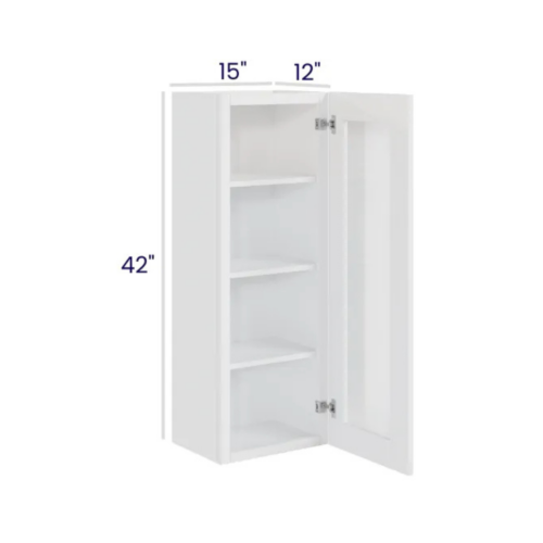 White Shaker 42″ H Single Door Wall Cabinet with Glass Door