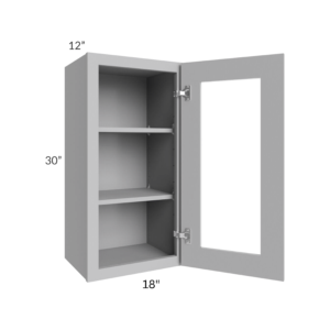 Shaker Gray - Wall Glass Door Cabinet With Finished Interior - 18"W X 30"H X 12"D-1D-2S *Clear Glass Included