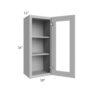 Shaker Gray - Wall Glass Door Cabinet With Finished Interior - 18"W X 36"H X 12"D-1D-2S *Clear Glass Included