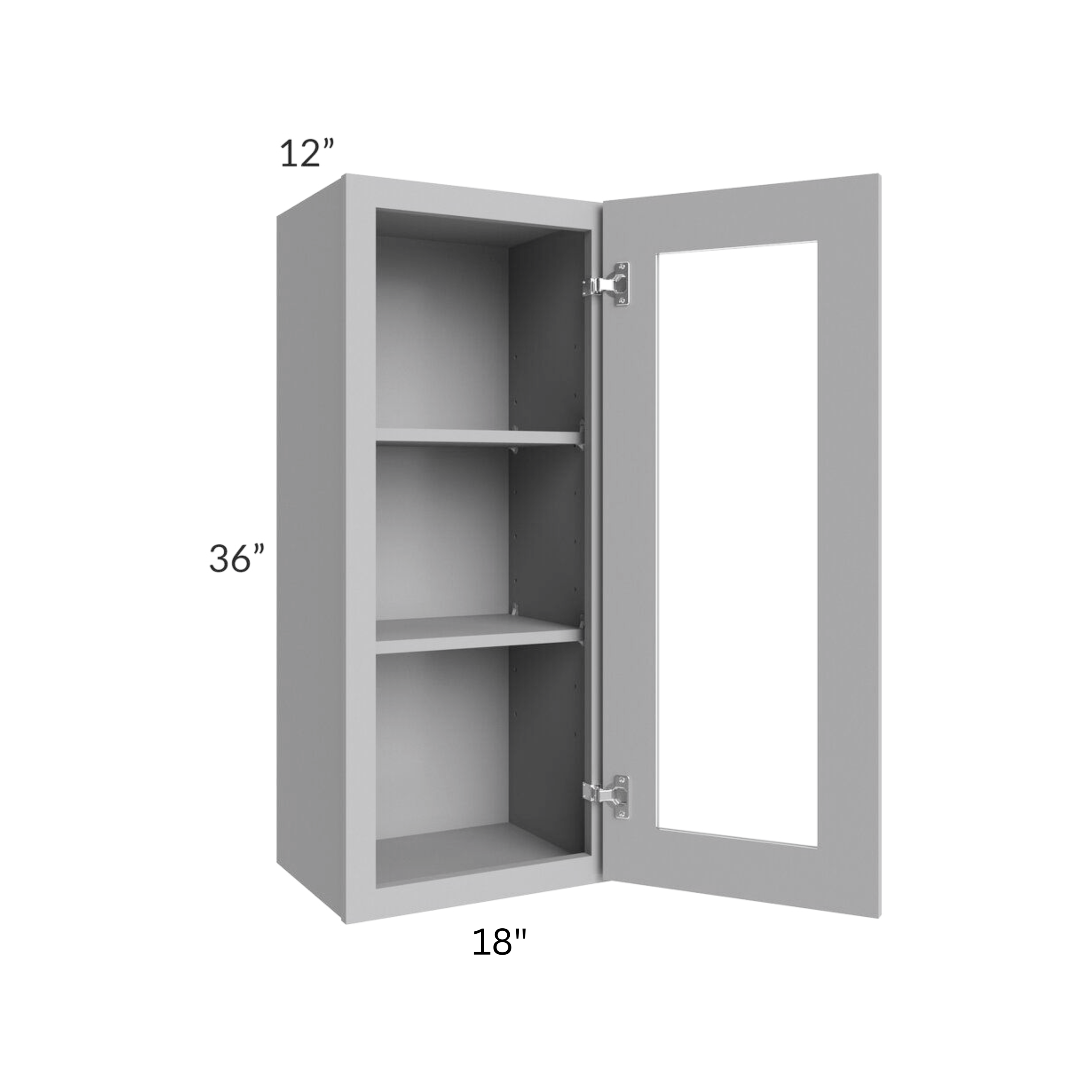 Shaker Gray - Wall Glass Door Cabinet With Finished Interior - 18"W X 36"H X 12"D-1D-2S *Clear Glass Included