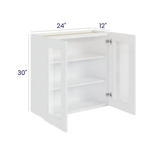 White Shaker 30″ H Double Door Wall Cabinet with Glass Doors