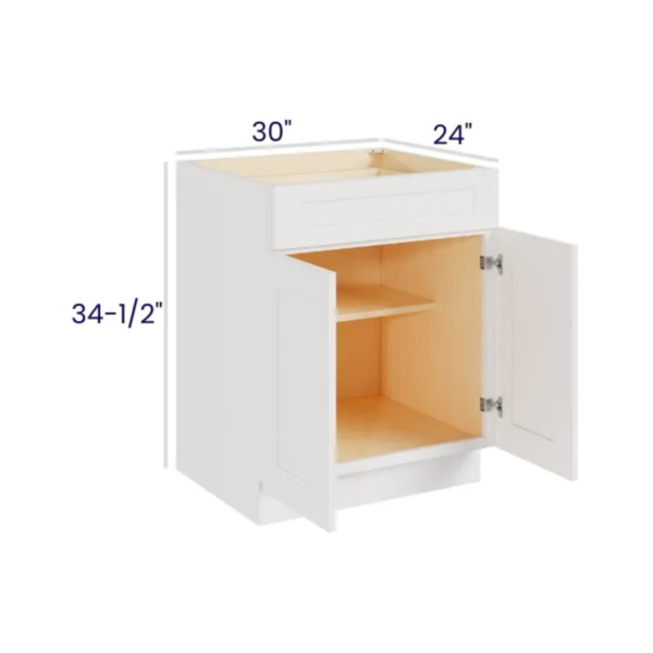 Shaker Pure White - Base Cabinet Double Door - 30"W X 24"D X 34-1/2"H With 2 Door, 2 Drawer And 1 Sh