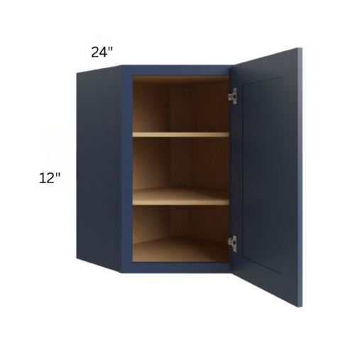 Shaker Navy Blue 12″ x 24″ Diagonal Corner Wall Cabinet with Glass