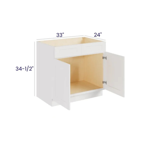 Shaker Pure White - Sink Base - 33"W X 24"D X 34-1/2"H With 2 Door And 2 Dummy Drawers