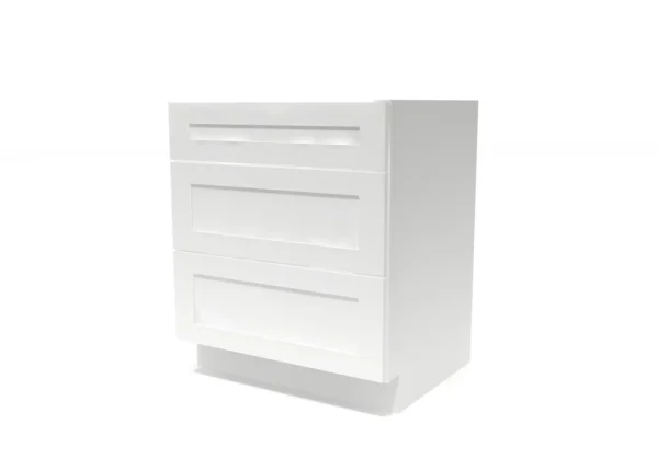 Shaker Pure White - Drawer Base Cabinet - 30"W X 24"D X 34-1/2"H With 3 Drawer