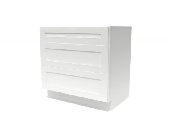 Shaker Pure White - Drawer Base Cabinet - 36"W X 24"D X 34-1/2"H With 3 Drawer