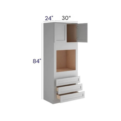 Shaker Gray 30″ W Double Door Oven Pantry Cabinet with Three Drawers