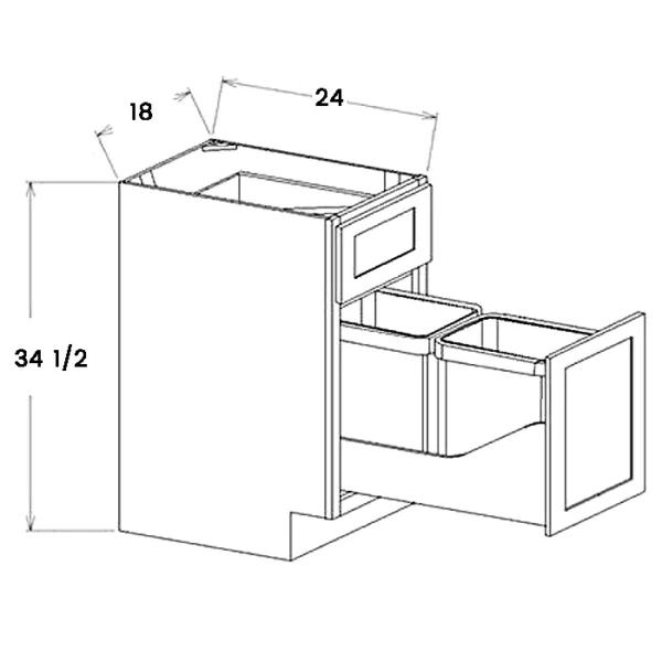 Shaker Pure White - Base Waste Basket Cabinet - 18"W X 34-1/2"H X 24"D - Image 3