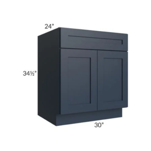 Navy Blue Shaker  - Base Cabinet Double Door - 30"W X 24"D X 34-1/2"H With 2 Door, 2 Drawer And 1 Shelf