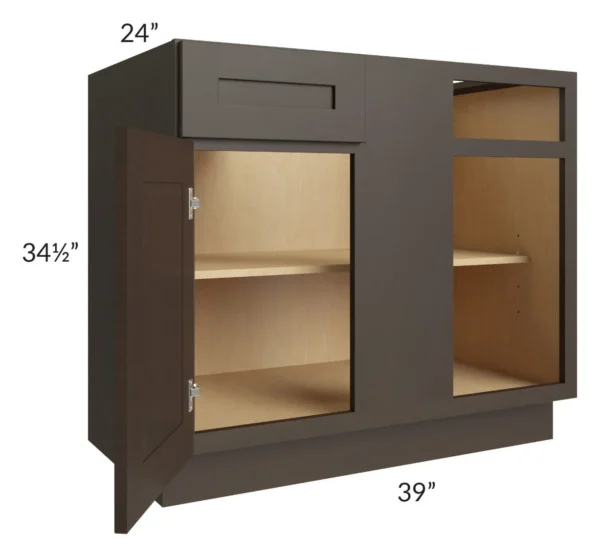 Shaker Espresso  - Blind Base Corner Cabinet - 39"W X 24"D X 34-1/2"H With 1 Door, Drawer And Shelf - Install Range 42" - 45"