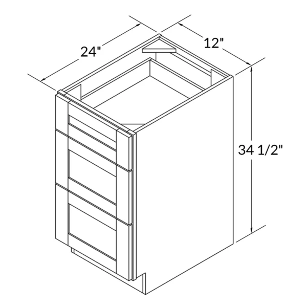 Shaker Pure White - Drawer Base Cabinet - 12"W X 24"D X 34-1/2"H With 3 Drawer - Image 3