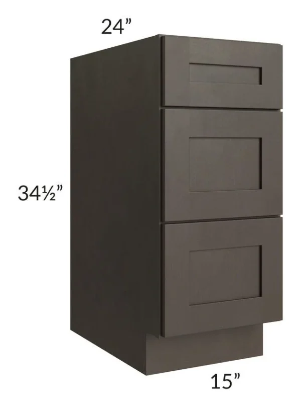 Shaker Espresso  - Drawer Base Cabinet - 15"W X 24"D X 34-1/2"H With 3 Drawer