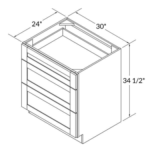 Shaker Pure White - Drawer Base Cabinet - 30"W X 24"D X 34-1/2"H With 3 Drawer - Image 2