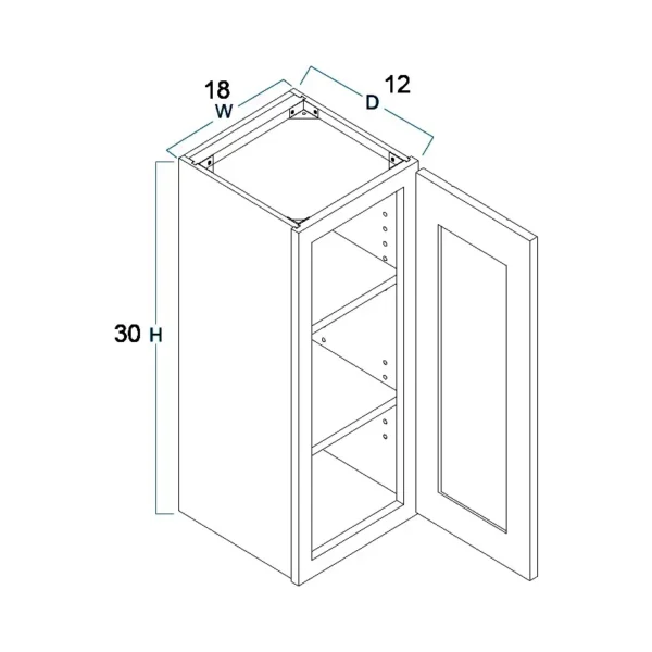 Shaker Pure White - Wall Cabinet Single Door - 18"W X 30"H X 12"D With 1 Door And 2 She - Image 2