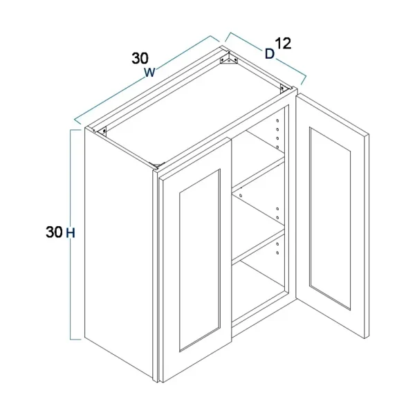 Shaker Pure White - Wall Cabinet Double Door - 30"W X 30"H X 12"D With 2 Door And 2 Shelf - Image 2