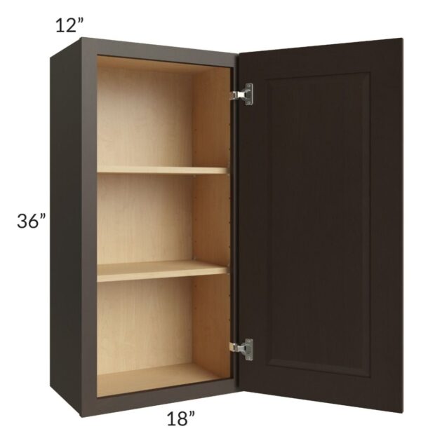 Shaker Espresso  - Wall Cabinet Single Door - 18"W X 36"H X 12"D With 1 Door And 2 Shelf