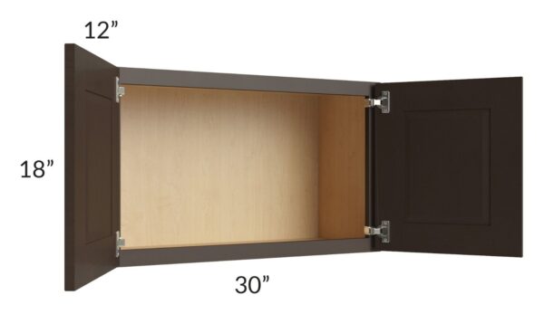 Shaker Espresso  - Wall Cabinet Double Door - 30"W X 18"H X 12"D With 2 Door