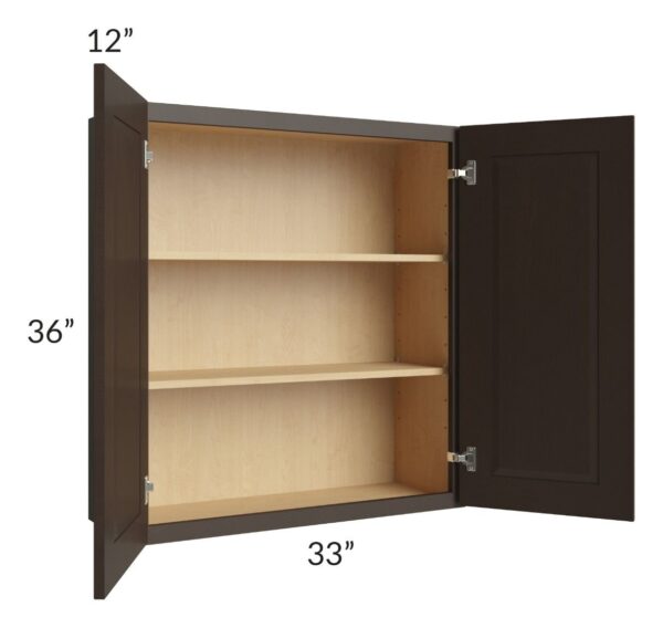 Shaker Espresso  - Wall Cabinet Double Door - 33"W X 36"H X 12"D With 2 Door And 2