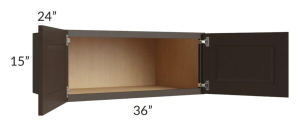 Shaker Espresso  - Refrigerator Wall Cabinet Double Doors - 36"W X 15"H X 24"D With 2 Door