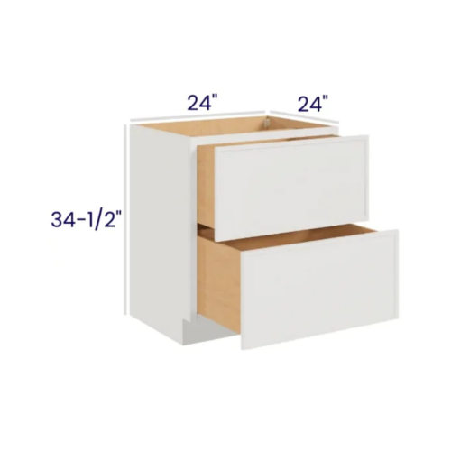 Slim Dove White - Drawer Base Cabinet - 24"W X 24"D X 34-1/2"H With 2 Drawer