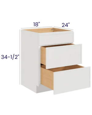 Slim Dove White – Drawer Base Cabinet – 18″W X 24″D X 34-1/2″H With 3 Drawer