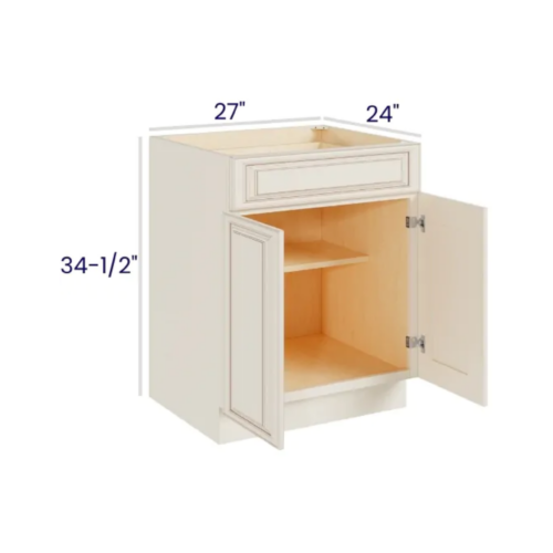 Charleston White - Base Cabinet - 27"W x 34-1/2"H x 24"D - 2D, 1DRW, 1S