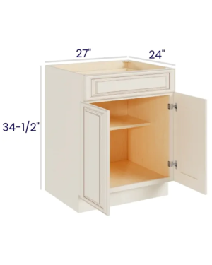 Charleston White – Base Cabinet – 27″W x 34-1/2″H x 24″D – 2D, 1DRW, 1S