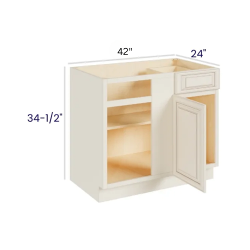 Charleston White - Blind Base Corner Cabinet - 39"W X 24"D X 34-1/2"H With 1 Door, Drawer And Shelf - Install Range 42" - 45"