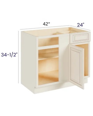 Charleston White – Blind Base Corner Cabinet – 39″W X 24″D X 34-1/2″H With 1 Door, Drawer And Shelf – Install Range 42″ – 45″