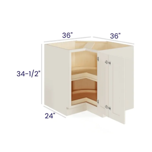 Charleston White - Lazy Susan Base Cabinet - 36"W X 24"D X 34-1/2"H With 1 Door And Shelf