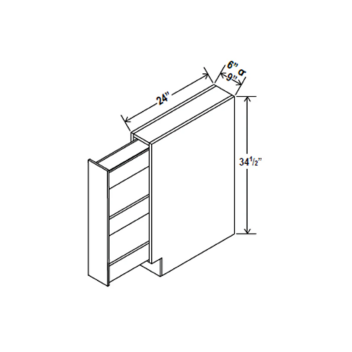 Charleston White - Spice Pull Base Cabinet - 9"W X 34-1/2"H X 24"D