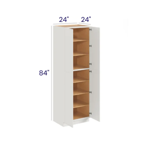 Slim Dove White - Utility Pantry - 24"W X 24"D X 84"H. Two Adjustable Top Shelves, Three Bottom Shelves. Note: Roll Out Shelf Kits Available.
