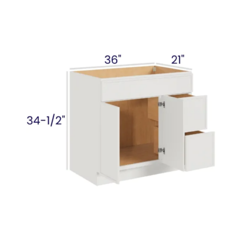 Slim Dove White - Vanity Combo - 36"Wx21"Dx34-1/2"H 2 door, 3 Drawers on Left