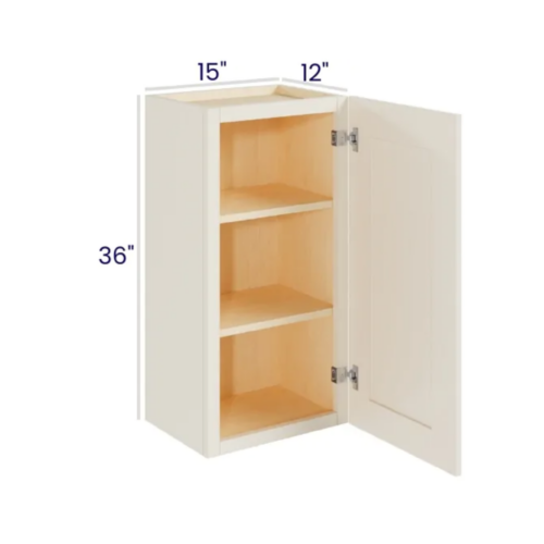 Charleston White - Wall Cabinet Single Door - 15"W X 36"H X 12"D With 1 Door And 2 Shelf