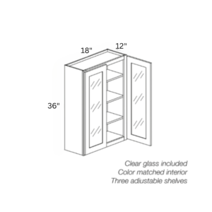 Charleston White - Wall Glass Door Cabinet With Finished Interior - 18"W X 36"H X 12"D-1D-2S *Clear Glass Included