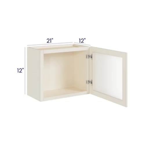 Charleston White - Wall cabinet Single Glass door - 21"W X 12"H X 12"D *Clear Glass Included