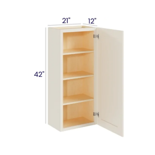 Charleston White - Wall Cabinet Single Door - 21"W X 42"H X 12"D With 1 Door And 3 Shelf