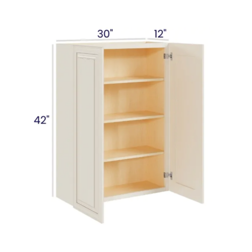 Charleston White - Wall Cabinet Double Door - 30"W X 42"H X 12"D With 2 Door And 3 Shelf