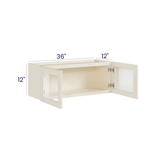 Charleston White - Wall cabinet Double Glass door - 36"W X 12"H X 12"D *Clear Glass Included