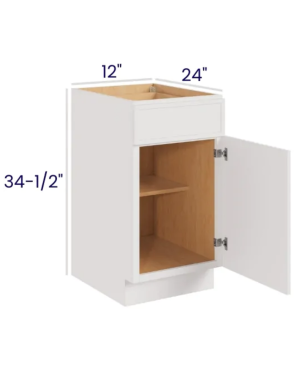 Slim Dove White – Base Cabinet Single Door-12″W X 24″D X 34-1/2″H With 1 Door, Drawer And Shelf