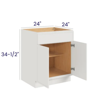 Slim Dove White – Base Cabinet – 24″W x 34-1/2″H x 24″D – 2D, 1DRW, 1S