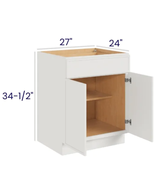 Slim Dove White - Base Cabinet - 27"W x 34-1/2"H x 24"D - 2D, 1DRW, 1S