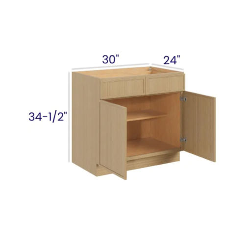Slim White Oak Shaker Base Cabinet Double Doors and Drawers