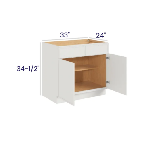 Slim Dove White - Base Cabinet Double Door - 33"W X 24"D X 34-1/2"H With 2 Door, 2 Drawer And 1 Shelf