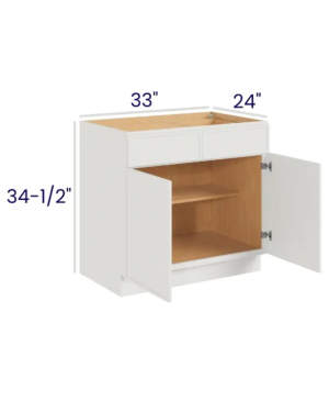 Slim Dove White – Base Cabinet Double Door – 33″W X 24″D X 34-1/2″H With 2 Door, 2 Drawer And 1 Shelf